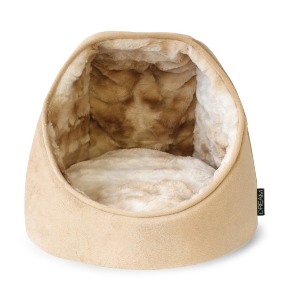 Precious Tails Dream Mink Hut- Cuddler Cat, Dog Fur Bed CAMEL